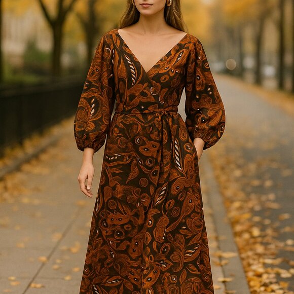 Mara Hoffman Dresses & Skirts - Mara Hoffman Maxi Dress Agnella Wrap Belted Floral Boho Tencel Brown Black NWOT